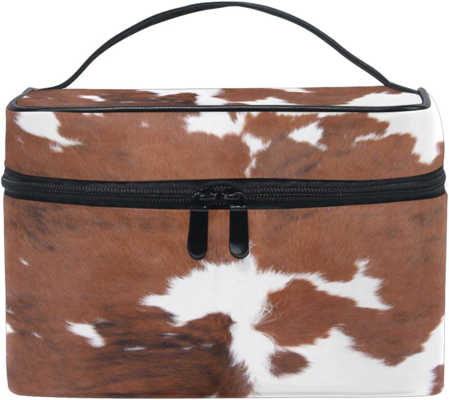 ZOEO Large Cow Print Makeup Train Case Portable Cosmetic Organizer for Women