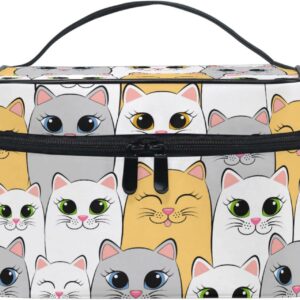 ZOEO Makeup Train Case Cat Cute Kitten Smile Korean Carrying Portable Zip Travel Cosmetic Brush Bag Organizer Large for Girls Women