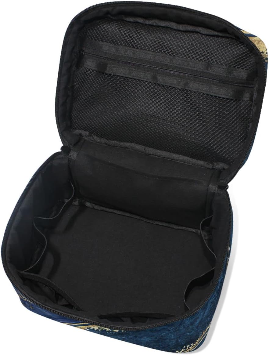 ZOEO Makeup Train Case Elegant Navy Gold Marble Korean Carrying Portable Zip Travel Cosmetic Brush Bag Organizer Large for Girls Women - Image 2