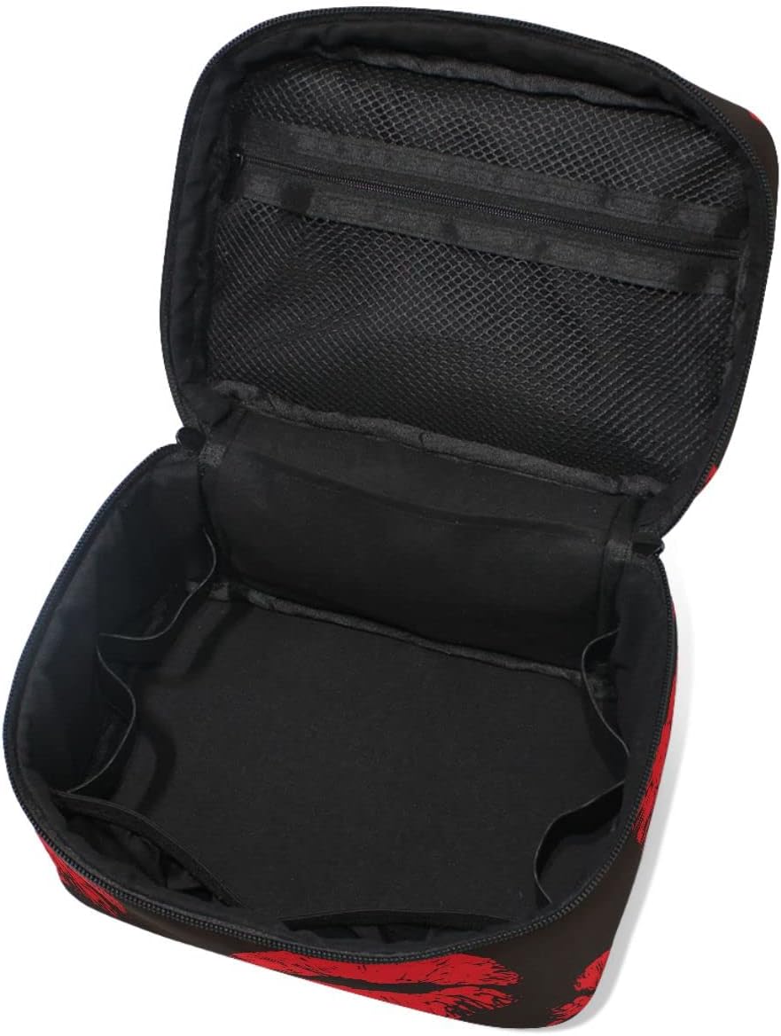 ZOEO Makeup Train Case Red Lips Retro Black XOXOXO Korean Carrying Portable Zip Travel Cosmetic Brush Bag Organizer Large for Girls Women - Image 2