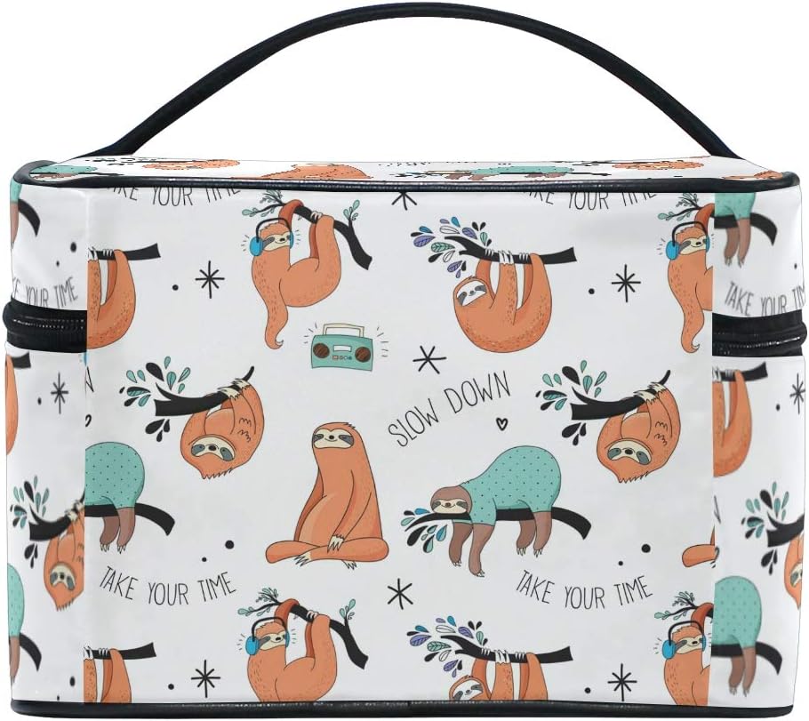ZOEO Makeup Train Case Sloth Pajama Party Time Tree White Korean Carrying Portable Zip Travel Cosmetic Brush Bag Organizer Large for Girls Women - Image 4