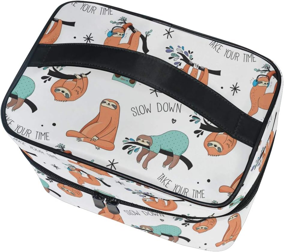 ZOEO Makeup Train Case Sloth Pajama Party Time Tree White Korean Carrying Portable Zip Travel Cosmetic Brush Bag Organizer Large for Girls Women - Image 3