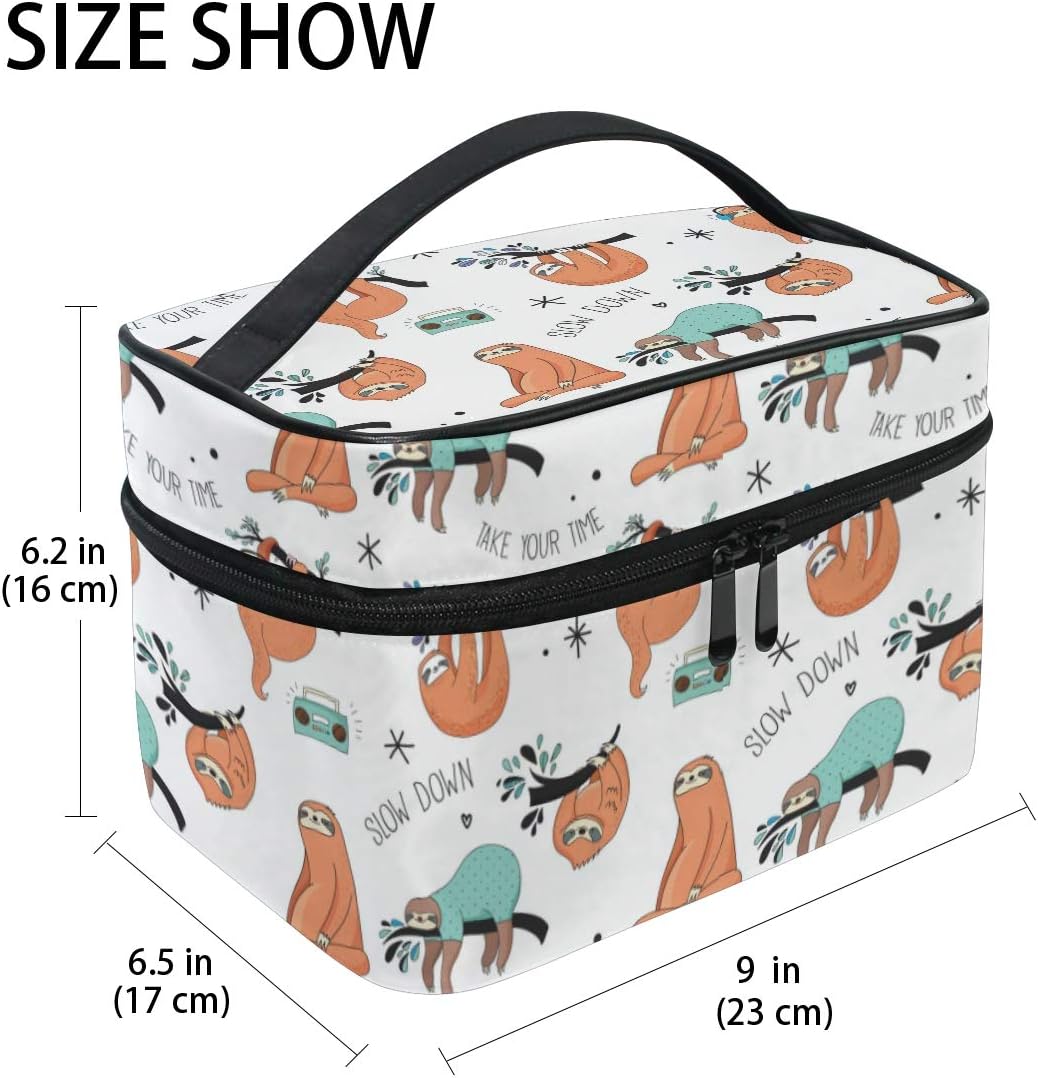 ZOEO Makeup Train Case Sloth Pajama Party Time Tree White Korean Carrying Portable Zip Travel Cosmetic Brush Bag Organizer Large for Girls Women - Image 2