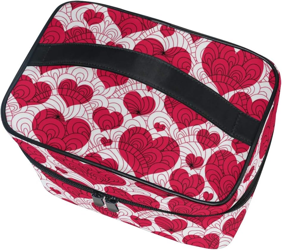 ZOEO Makeup Train Case Vintage Love Heart Red Graphic Hearts Korean Carrying Portable Zip Travel Cosmetic Brush Bag Organizer Large for Mom Mother's Day Gift - Image 3