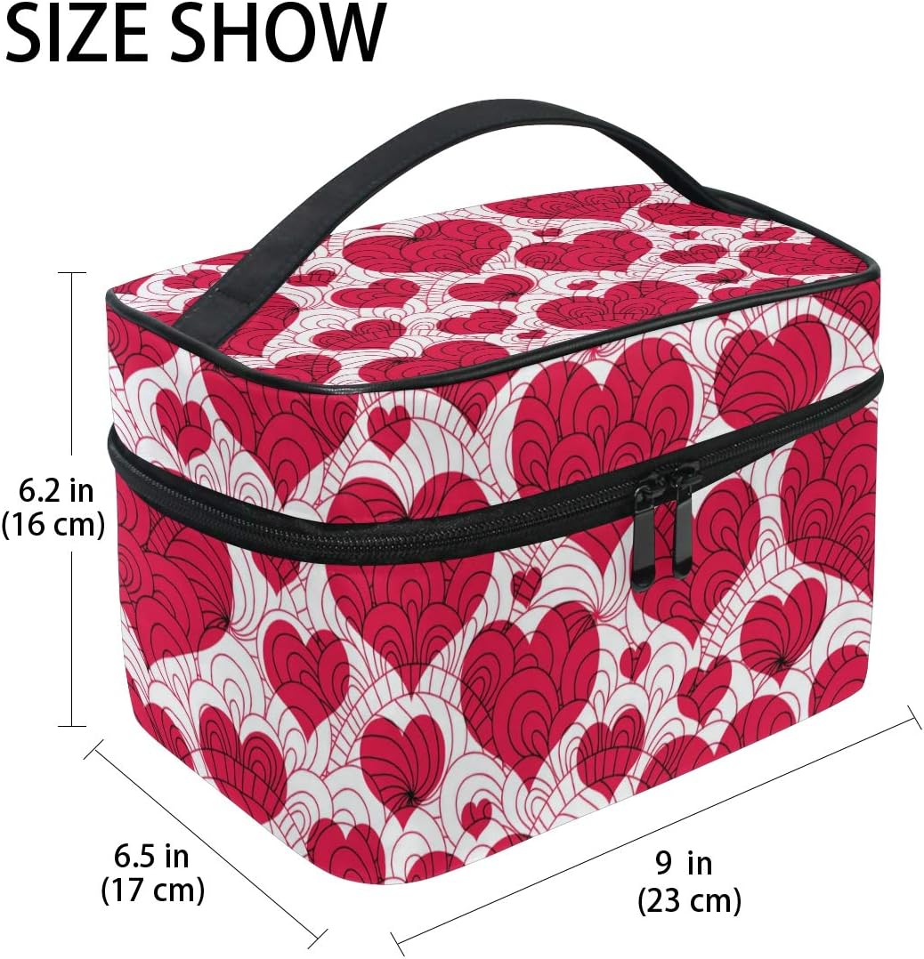 ZOEO Makeup Train Case Vintage Love Heart Red Graphic Hearts Korean Carrying Portable Zip Travel Cosmetic Brush Bag Organizer Large for Mom Mother's Day Gift - Image 2