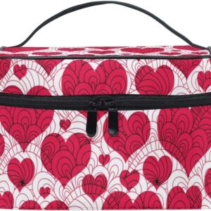 ZOEO Makeup Train Case Vintage Love Heart Red Graphic Hearts Korean Carrying Portable Zip Travel Cosmetic Brush Bag Organizer Large for Mom Mother's Day Gift