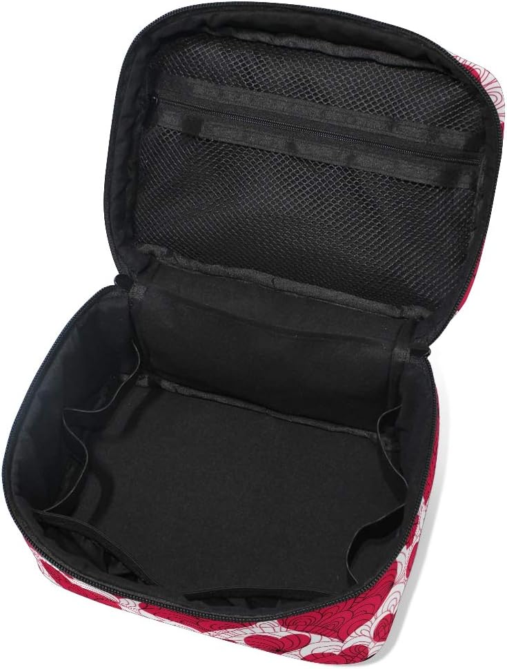 ZOEO Makeup Train Case Vintage Love Heart Red Graphic Hearts Korean Carrying Portable Zip Travel Cosmetic Brush Bag Organizer Large for Mom Mother's Day Gift - Image 5
