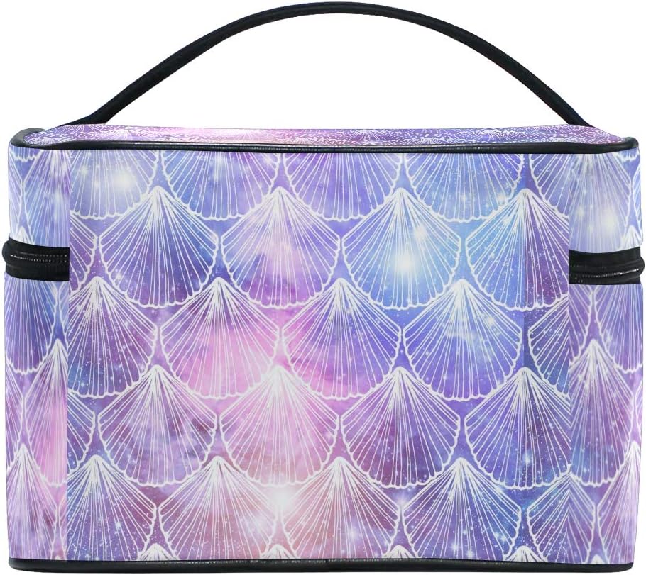 ZOEO Sea Shell Mermaid Makeup Train Case Purple Blue Galaxy Korean Carrying Portable Zip Travel Cosmetic Brush Bag Organizer Large for Girls Women - Image 4