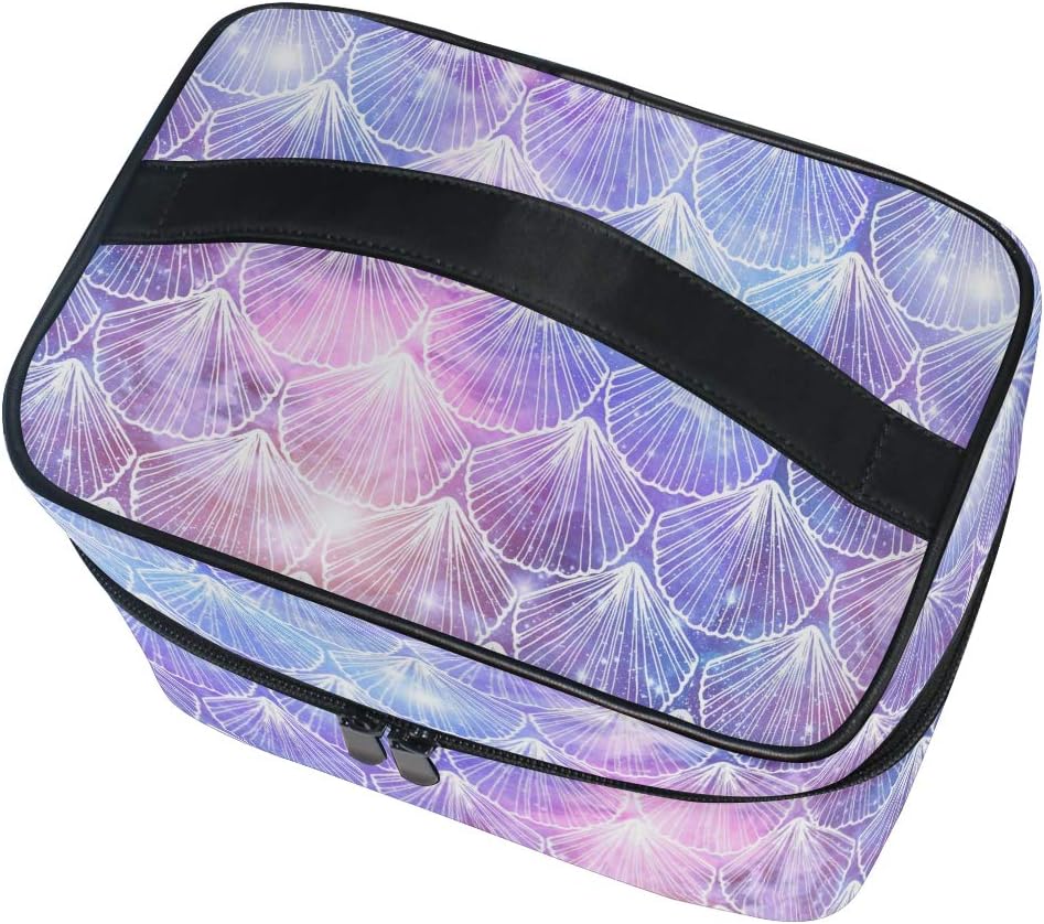 ZOEO Sea Shell Mermaid Makeup Train Case Purple Blue Galaxy Korean Carrying Portable Zip Travel Cosmetic Brush Bag Organizer Large for Girls Women - Image 3