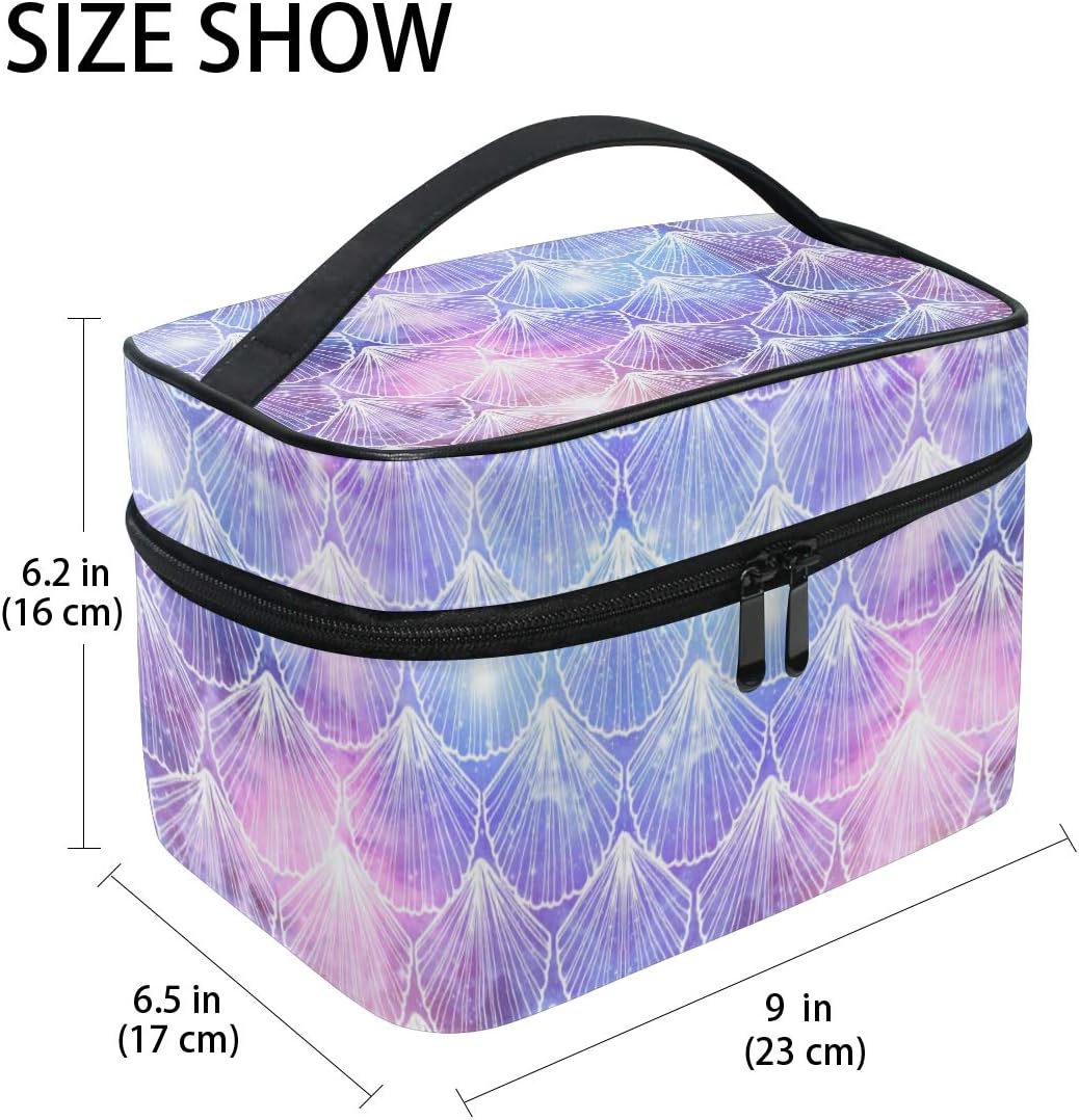 ZOEO Sea Shell Mermaid Makeup Train Case Purple Blue Galaxy Korean Carrying Portable Zip Travel Cosmetic Brush Bag Organizer Large for Girls Women - Image 2