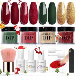 AZUREBEAUTY Christmas Dip Powder Nail Kit: 4 Colors, Base & Top Coat