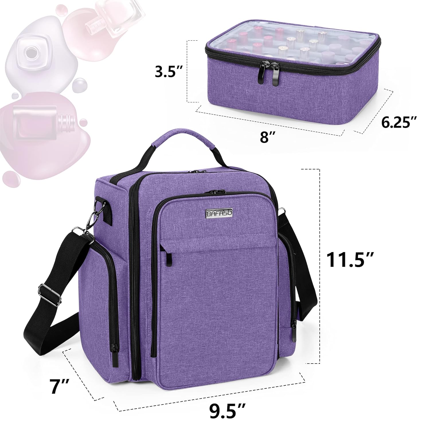 BAFASO Purple Nail Polish Organizer for 48 Bottles & Nail Lamp, Large Case - Image 5