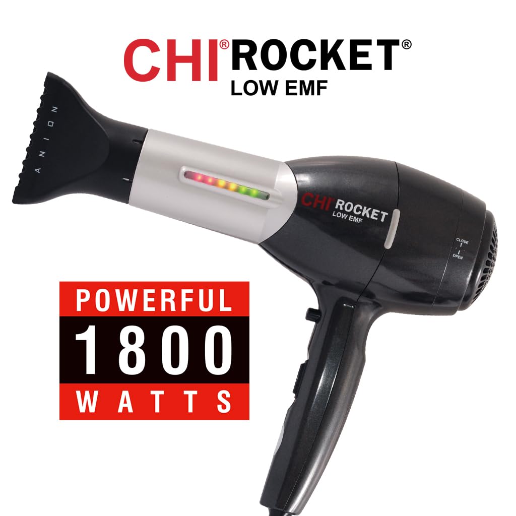 CHI Rocket Hair Dryer with Comb & Nozzle, Quick-Drying, Lightweight, Low EMF - Image 6