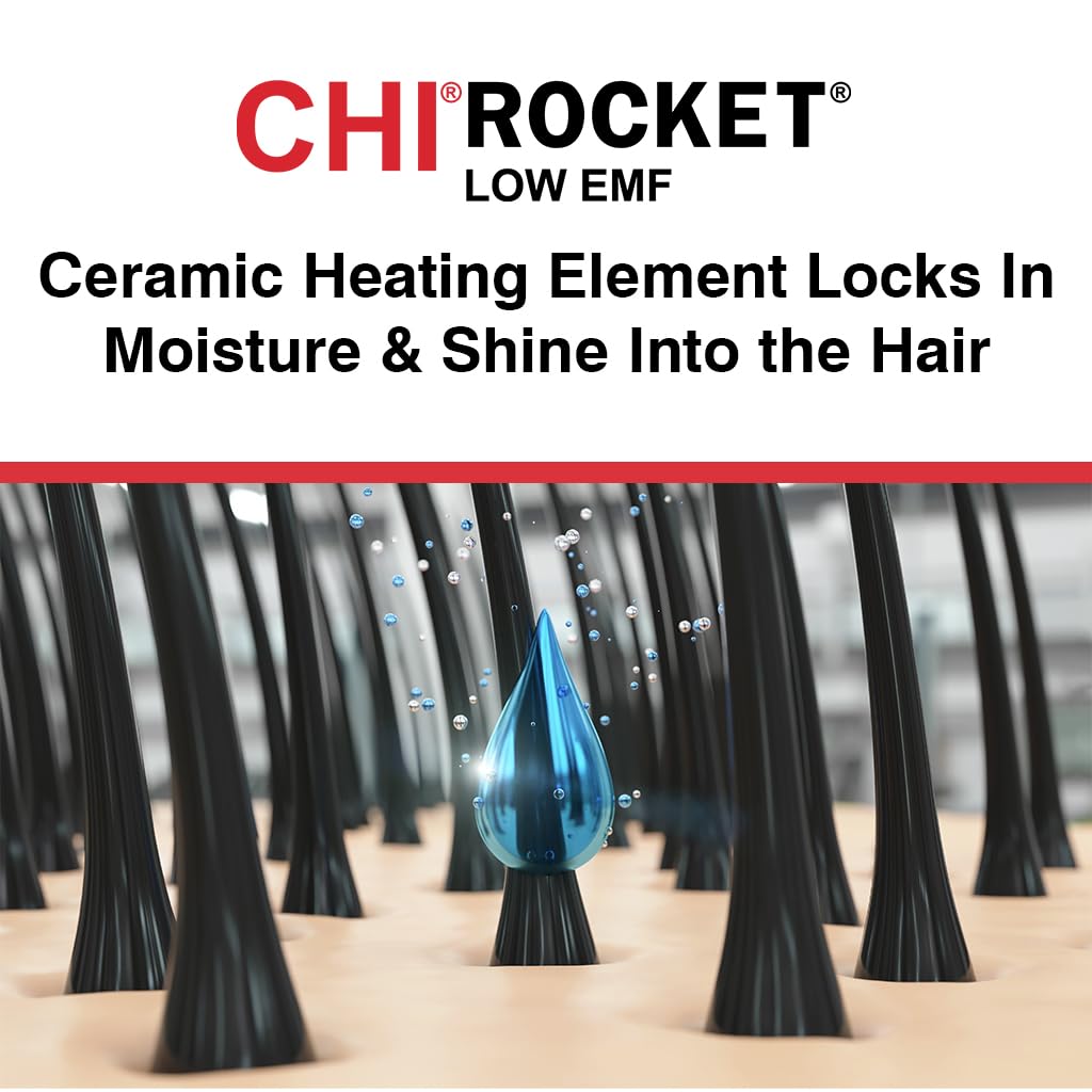 CHI Rocket Hair Dryer with Comb & Nozzle, Quick-Drying, Lightweight, Low EMF - Image 5