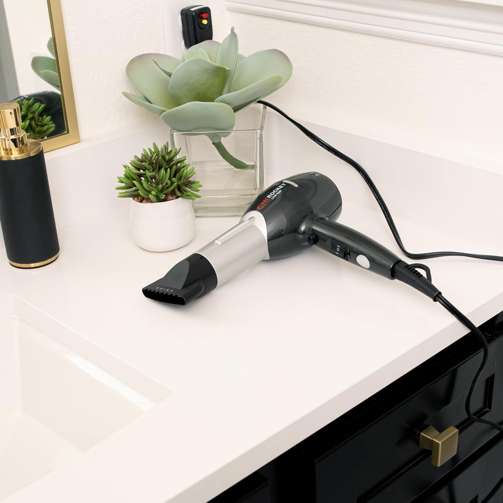 CHI Rocket Hair Dryer with Comb & Nozzle, Quick-Drying, Lightweight, Low EMF - Image 4