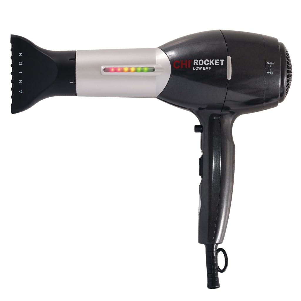 CHI Rocket Hair Dryer with Comb & Nozzle, Quick-Drying, Lightweight, Low EMF