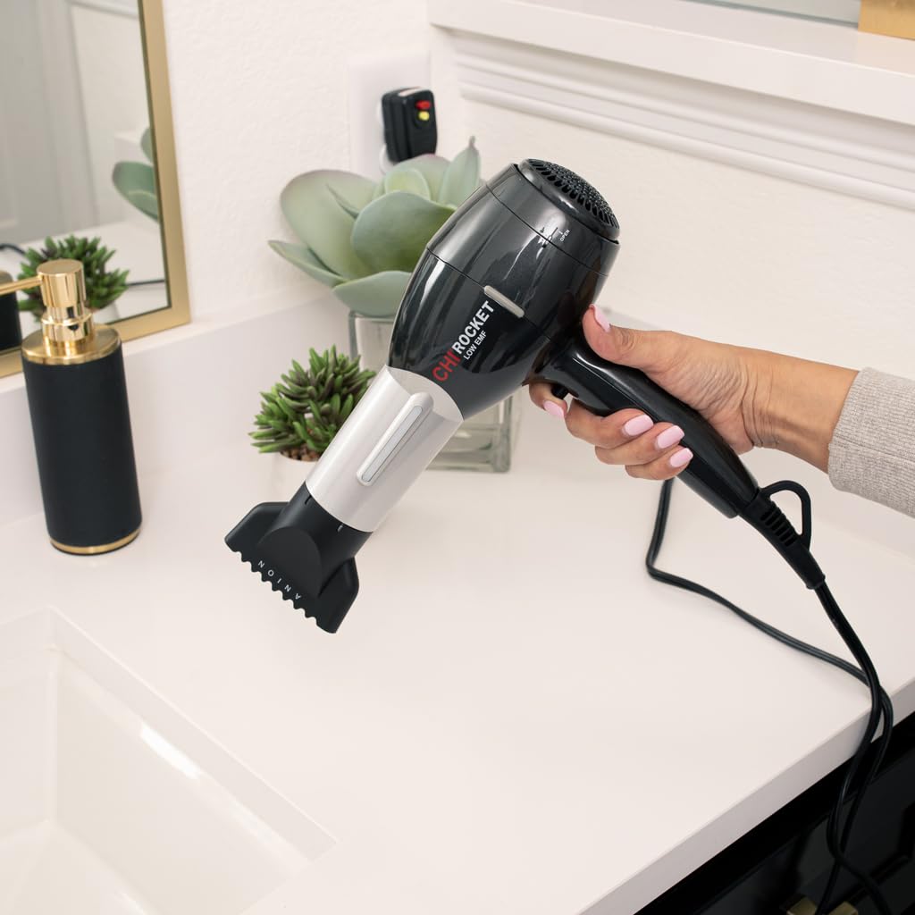 CHI Rocket Hair Dryer with Comb & Nozzle, Quick-Drying, Lightweight, Low EMF - Image 7