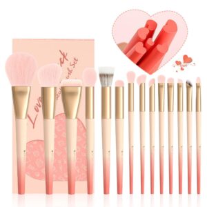 DUcare 14Pcs Love Struck Makeup Brush Set - Premium Synthetic Kabuki & Eyeshadow Brushes