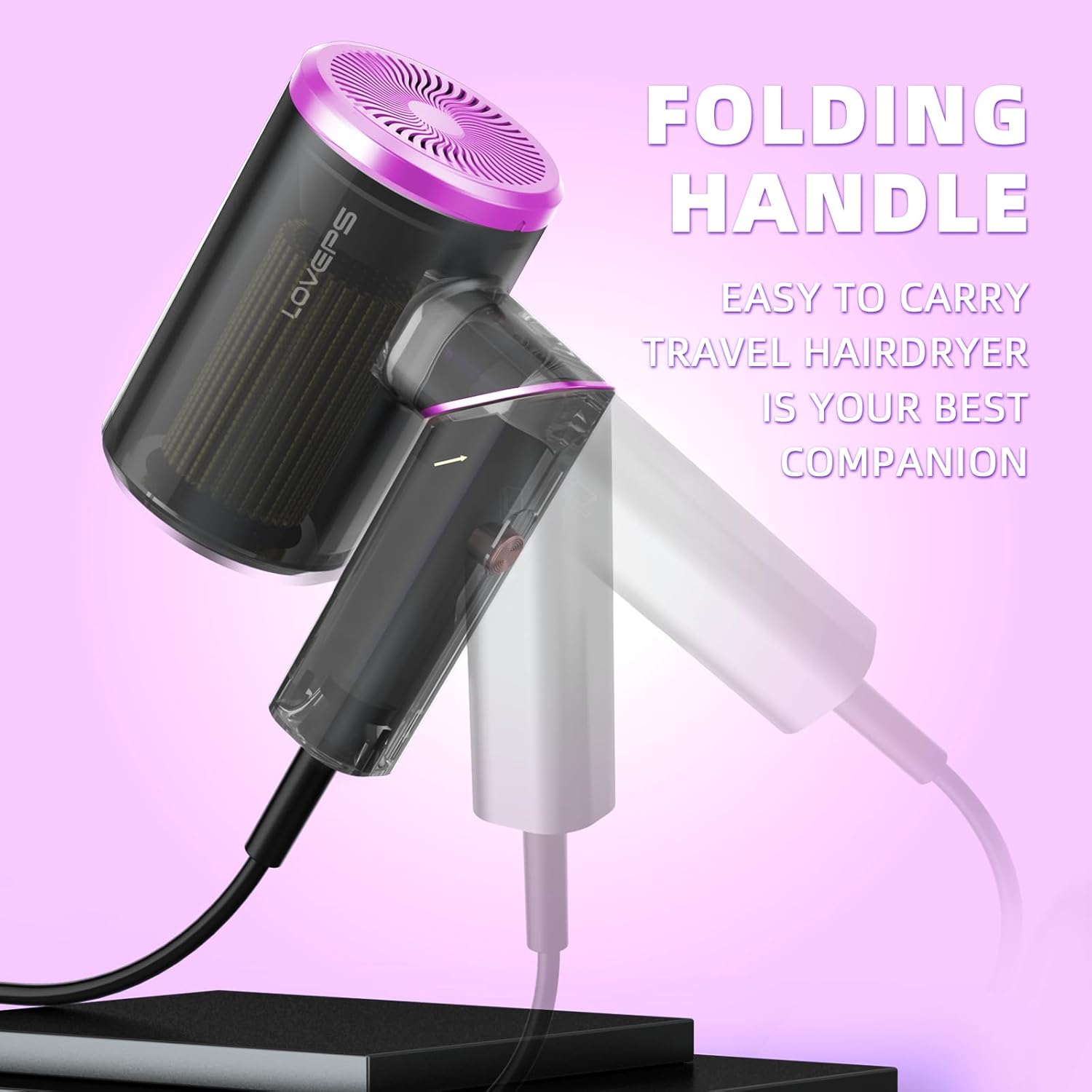1800W Ionic Hair Dryer with Diffuser, Foldable Travel Design, Crimson Purple - Image 5