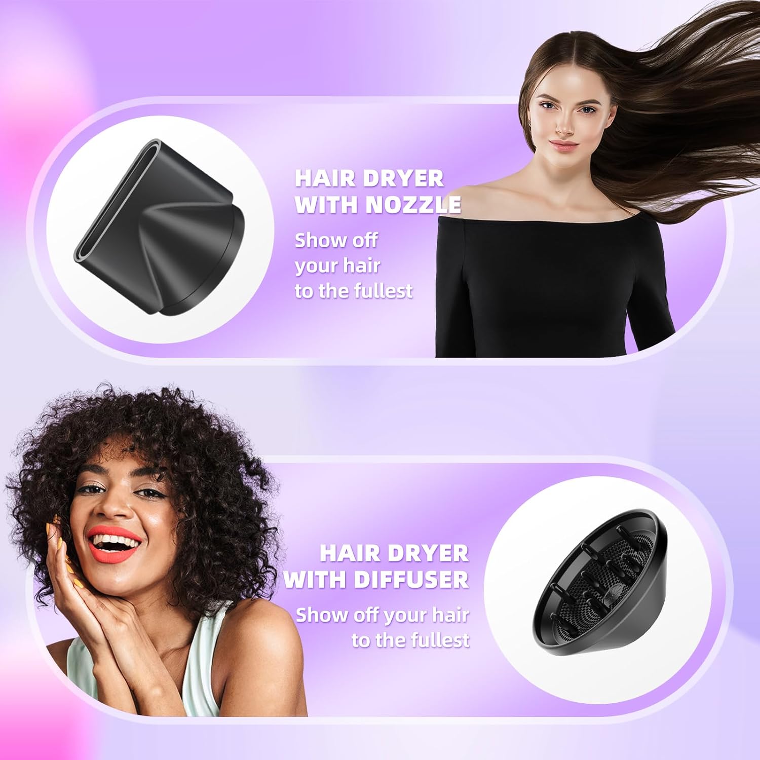 1800W Ionic Hair Dryer with Diffuser, Foldable Travel Design, Crimson Purple - Image 3