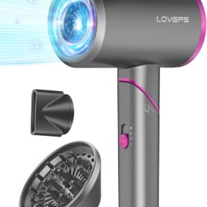 1800W Ionic Hair Dryer with Diffuser, Foldable Travel Design, Crimson Purple