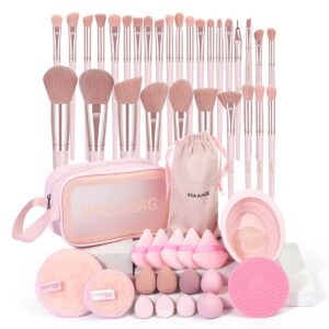 MAANGE 49-Piece Premium Synthetic Makeup Brush Set - Pink