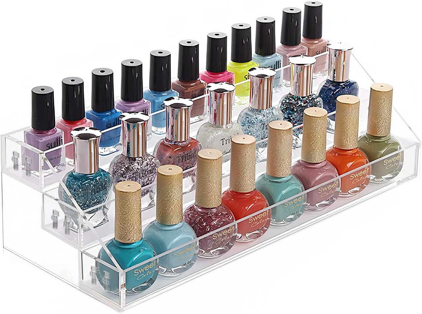 MineSign Clear Acrylic Nail Polish Organizer Tray - 3 Layers for Makeup & Oils