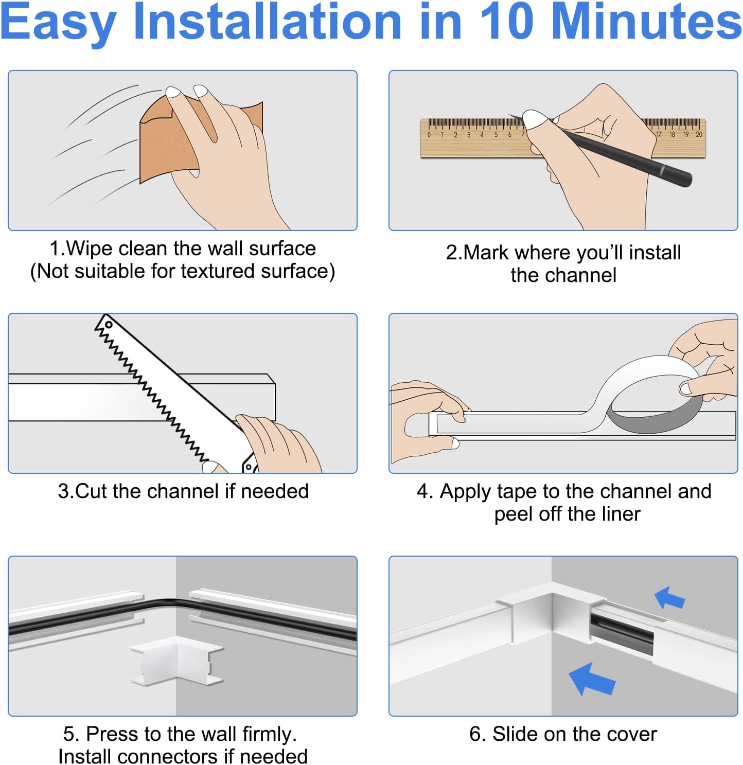 Yecaye 125in Cable Concealer Kit for 2 Wires - 13 Parts, Easy Install, White - Image 6