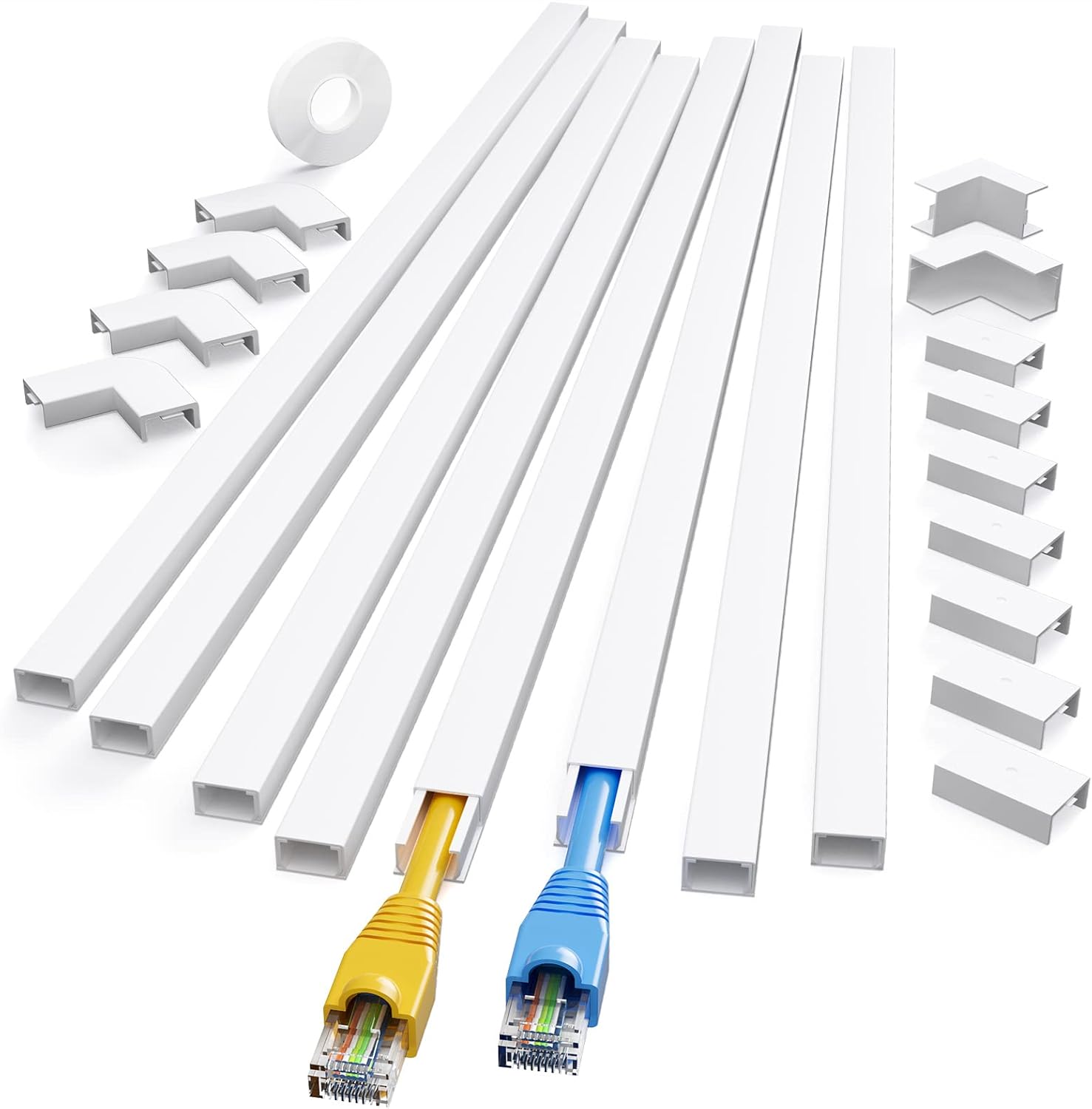 Yecaye 125in Cable Concealer Kit for 2 Wires - 13 Parts, Easy Install, White