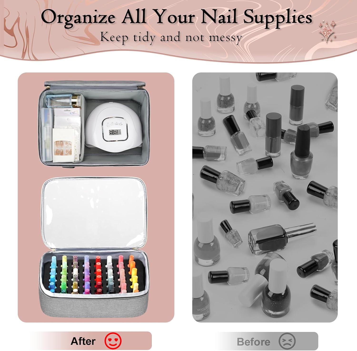 YOREPEK Extra Large Nail Polish Organizer Case for 100+ Bottles with Pouches - Image 6