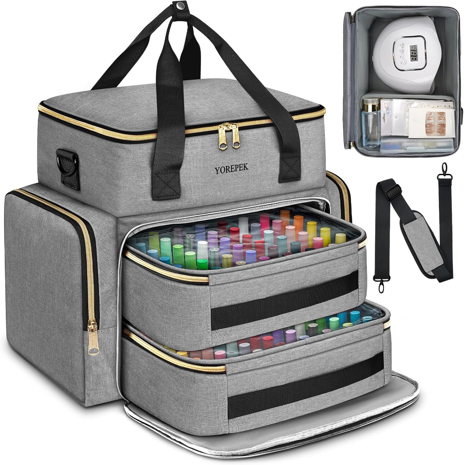 YOREPEK Extra Large Nail Polish Organizer Case for 100+ Bottles with Pouches - Image 2