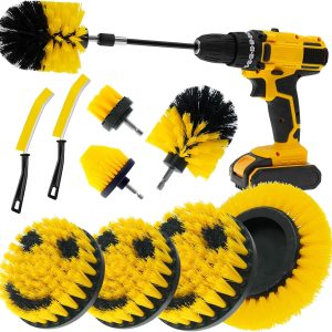 10 Pack Drill Brush Set, Crevice Cleaning Brush, Drill Scrubber Brush Kit with Smiley Face, Drill Brush Attachments for Cleaning Grout, Floor, Tub, Shower, Tile, Sink, Bathroom, Kitchen, Car