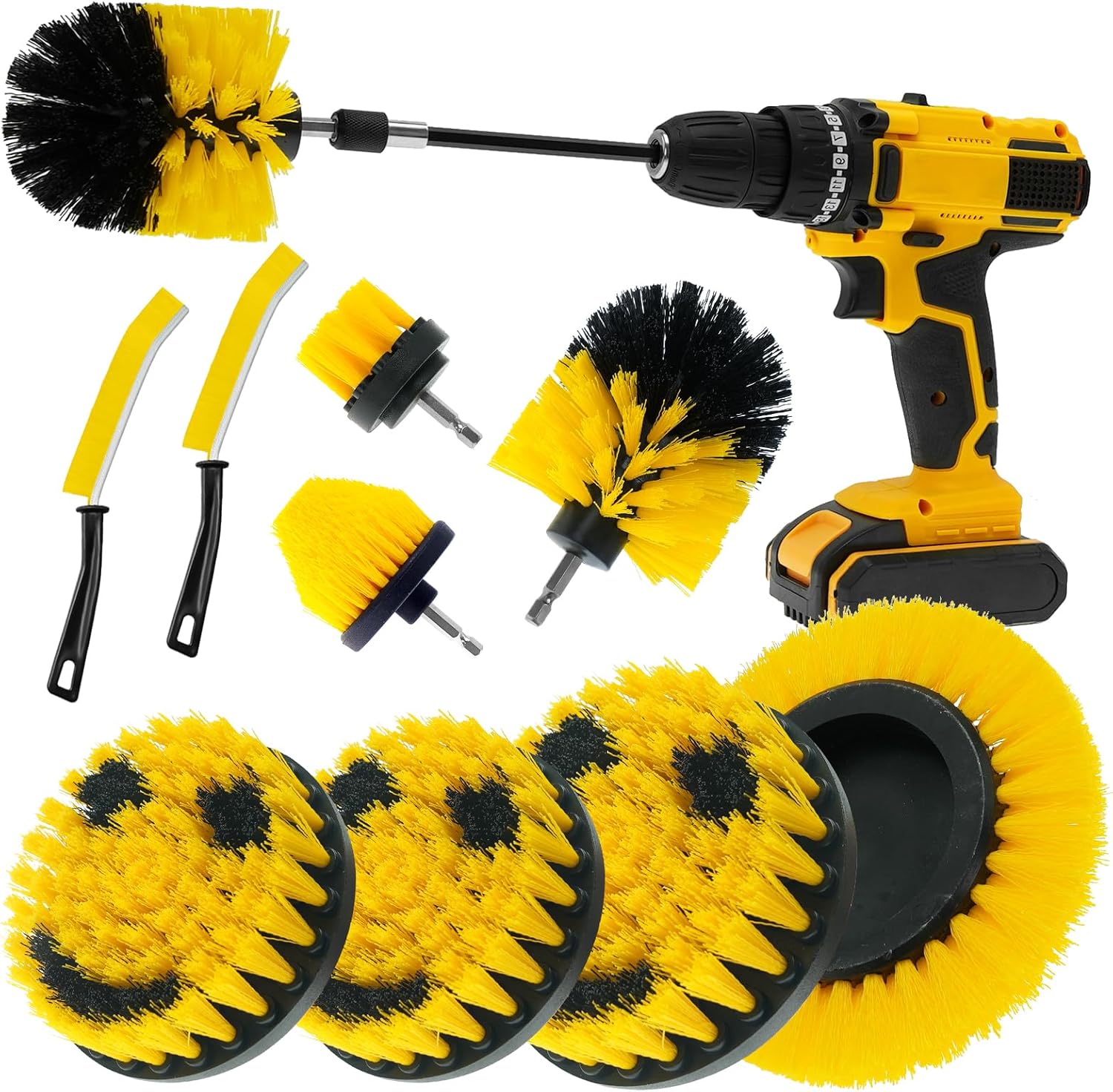 10 Pack Drill Brush Set, Crevice Cleaning Brush, Drill Scrubber Brush Kit with Smiley Face, Drill Brush Attachments for Cleaning Grout, Floor, Tub, Shower, Tile, Sink, Bathroom, Kitchen, Car