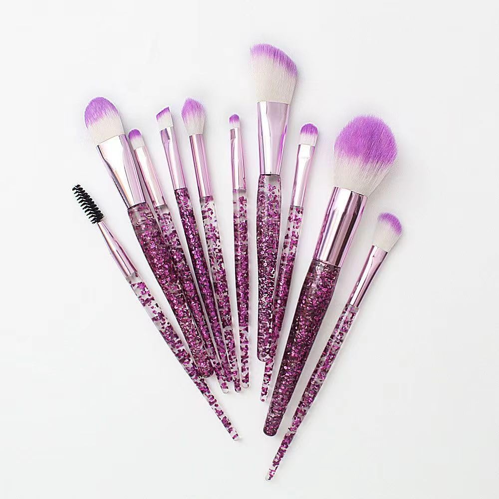 10 Pcs Crystal Unicorn Fan Makeup Brush Set, Professional Face Cosmetics Blending Liquid Foundation Powder Concealer Eye Shadows Make up Beauty Eye Shadow Eyeliner Lip Cosmetic Brush Set - Image 3