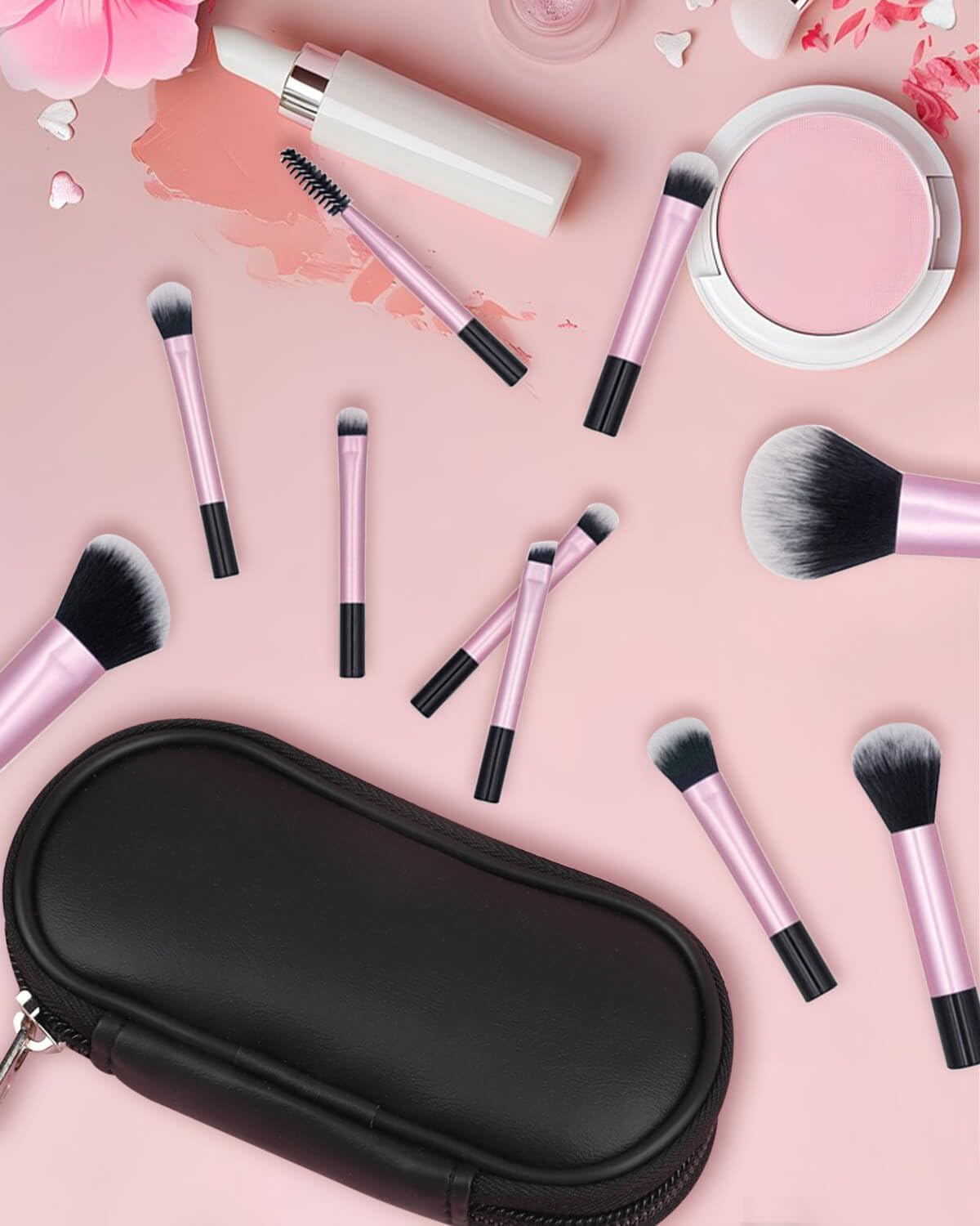 10 Pcs Travel Makeup Brush Set Black Mini Makeup Brushes with Makeup Brush Pouch Portable Foundation Powder Concealers Eye Shadows Makeup Set Professional Makeup Brush Set - Image 6