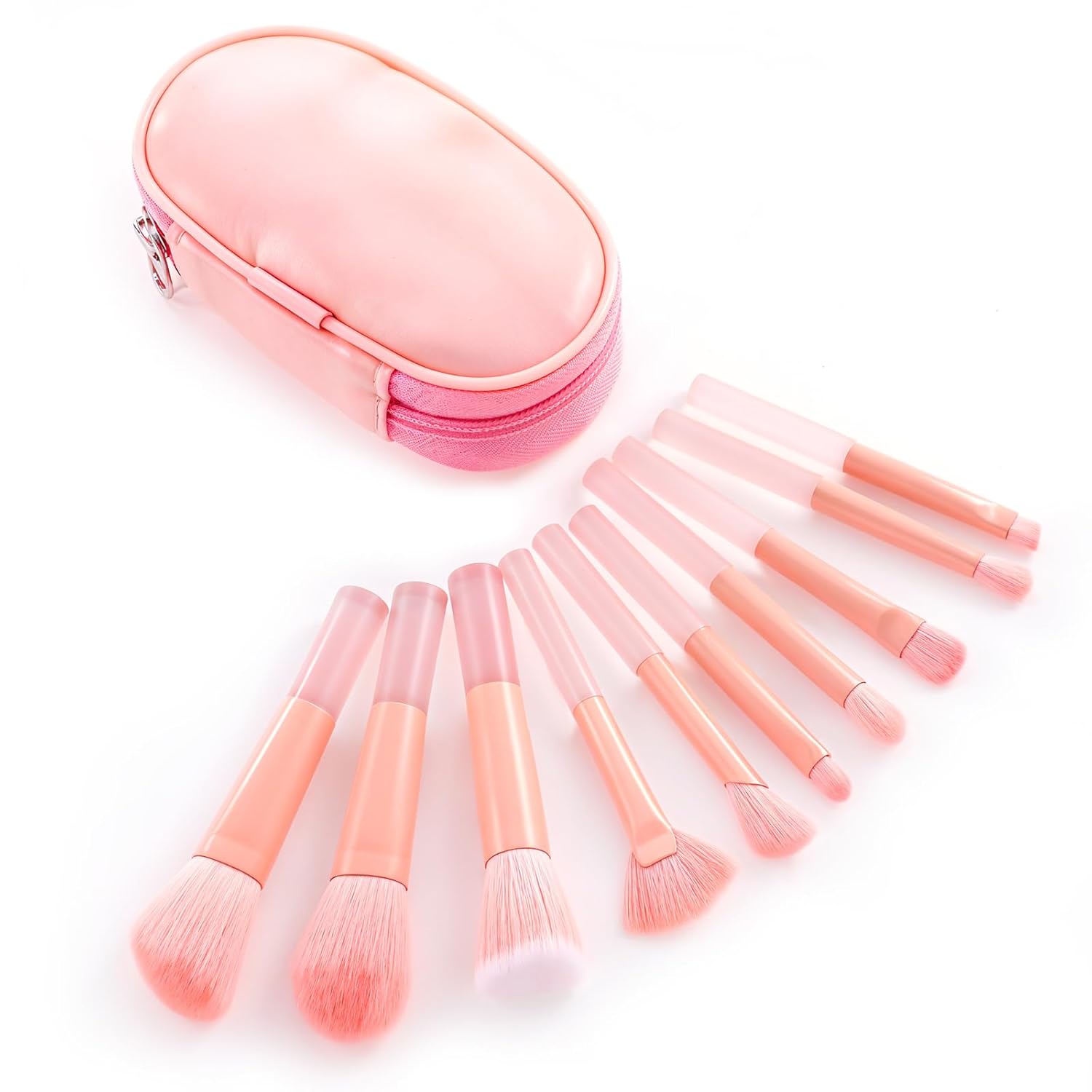 10 Pcs Travel Makeup Brush Set with Case Pink Mini Makeup Brushes Portable Travel Size Make up Brushes Kabuki Powder Foundation Blush Highlight Eye Blending Shadows Concealer Lips Brush for Travel - Image 9