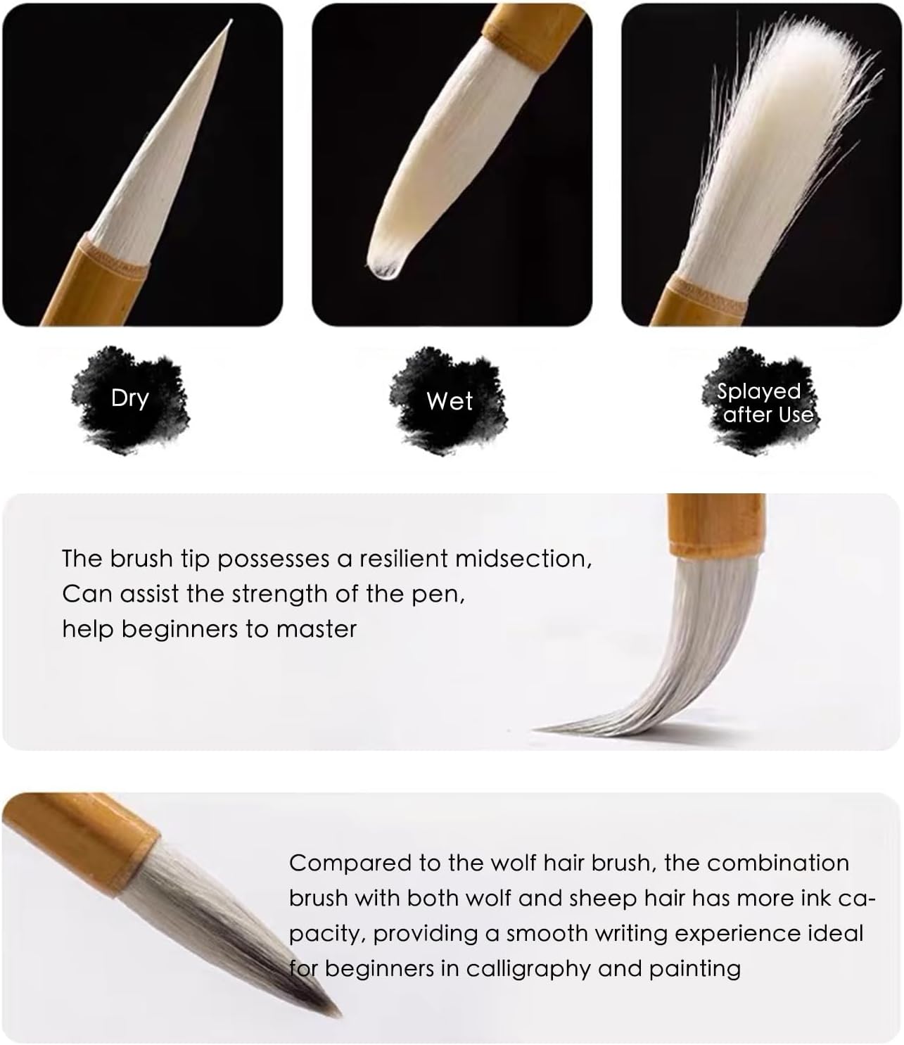 10-Piece Chinese Calligraphy Brush Set - Premium Writing Brushes with Roll-up Bamboo Brush Holder - Image 3