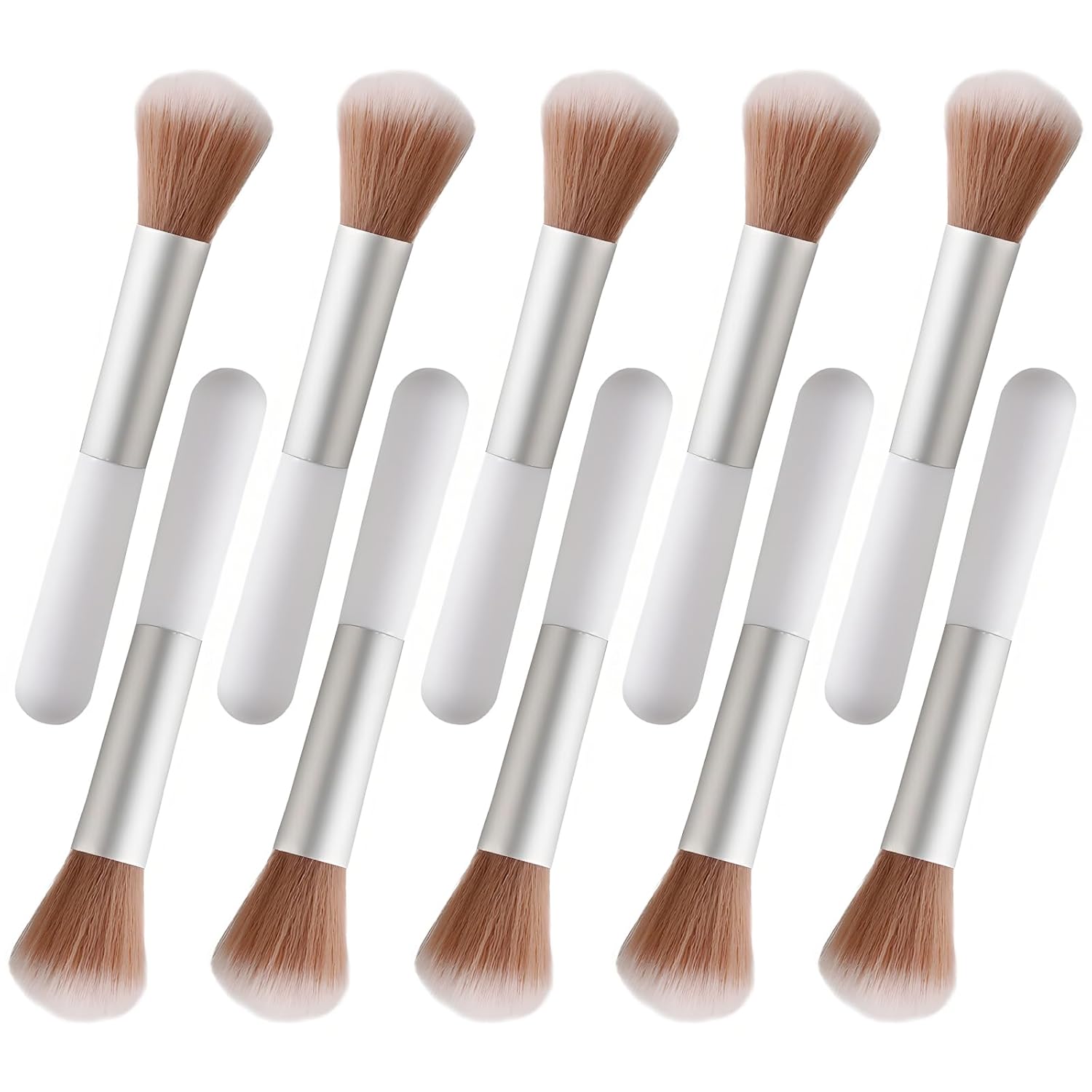 10-Piece Set Fluffy Beauty Makeup Brushes, Portable Blending Brushes with Eyebrow and Powder Application, White Mushroom-Design Plastic Travel Brushes for Makeup
