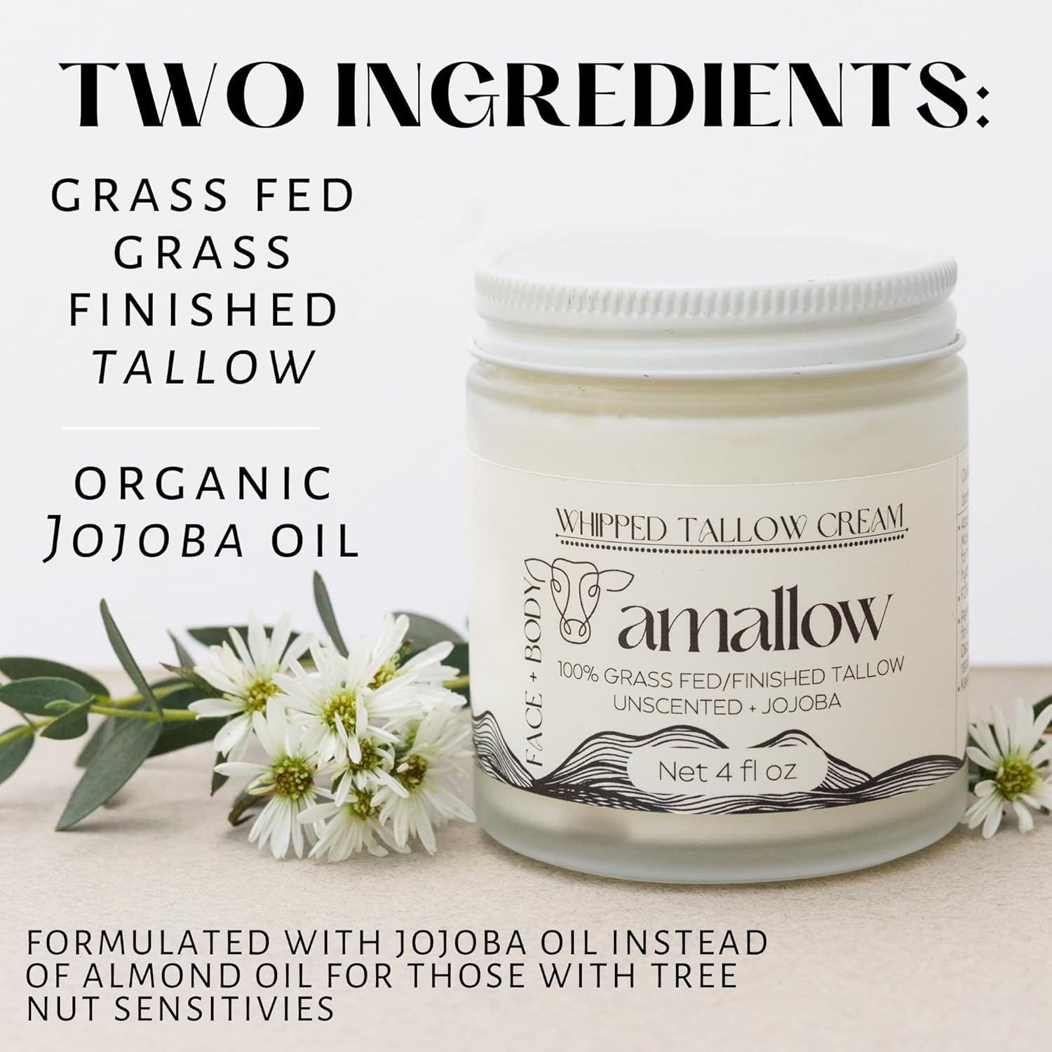 100% Grass Fed Beef Tallow for Skin Care - Face + Body - Whipped Moisturizer for Sensitive Skin - Natural Lotion, 4 FL. oz. (Unscented + Jojoba Oil) - Image 3