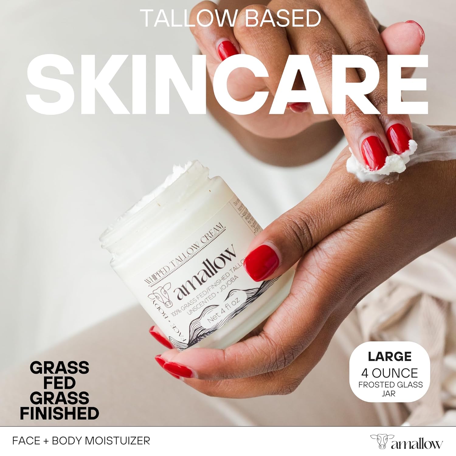 100% Grass Fed Beef Tallow for Skin Care - Face + Body - Whipped Moisturizer for Sensitive Skin - Natural Lotion, 4 FL. oz. (Unscented + Jojoba Oil) - Image 2