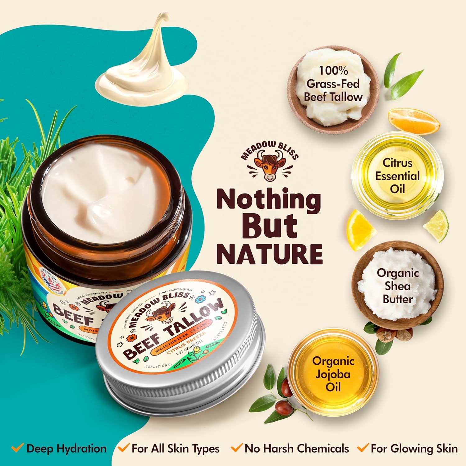 100% Grass Fed Whipped Beef Tallow Moisturizer Cream with Jojoba Oil and Shea Butter for Eczema and Rosacea - Citrus Breeze - 2 oz - Image 4