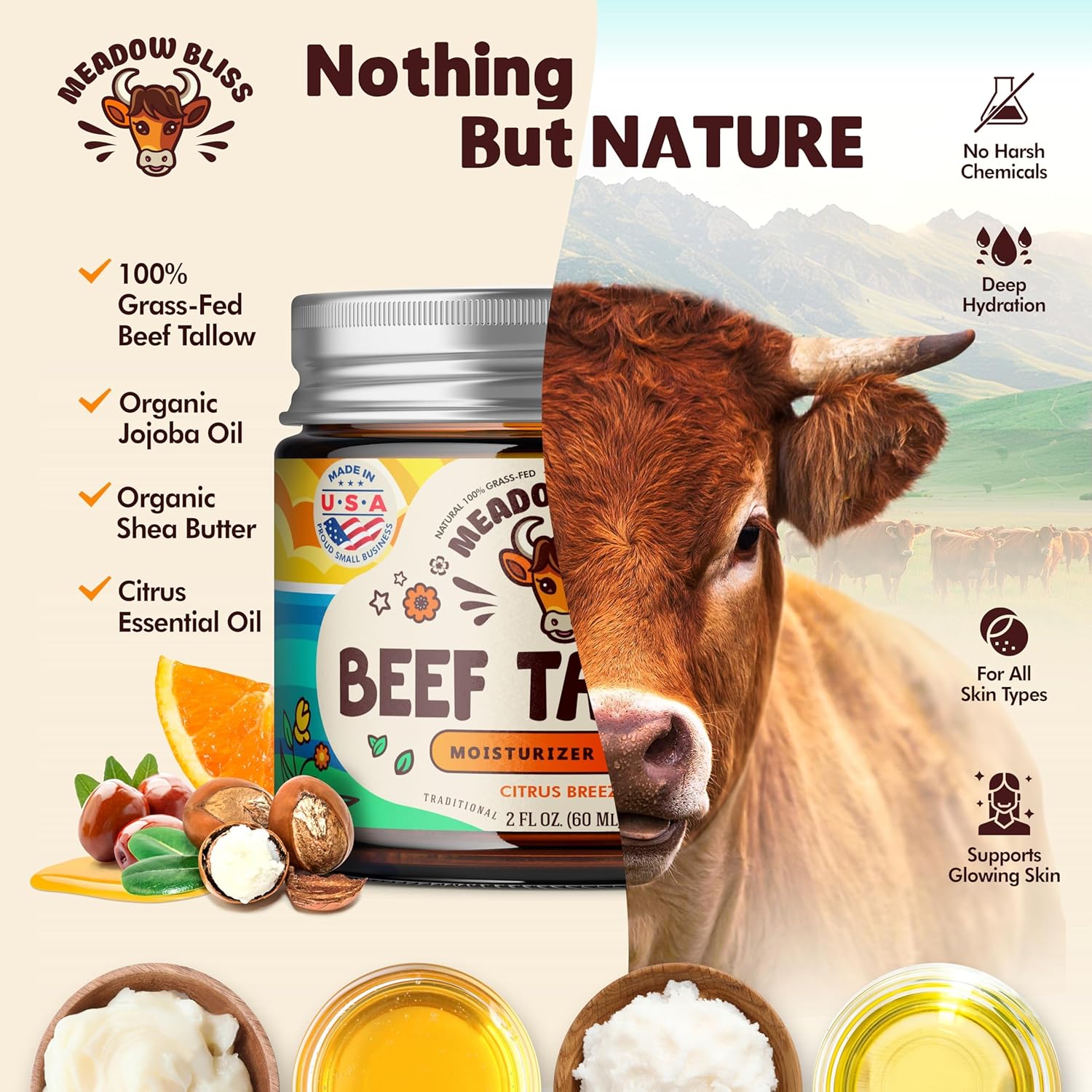 100% Grass Fed Whipped Beef Tallow Moisturizer Cream with Jojoba Oil and Shea Butter for Eczema and Rosacea - Citrus Breeze - 2 oz - Image 9