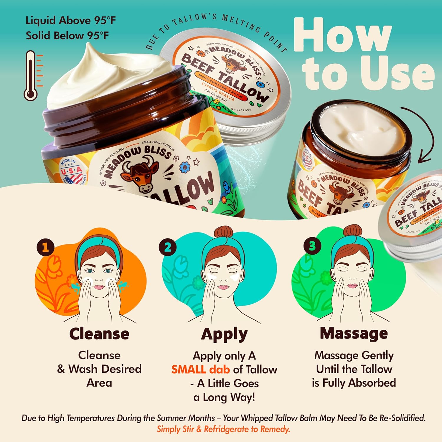 100% Grass Fed Whipped Beef Tallow Moisturizer Cream with Jojoba Oil and Shea Butter for Eczema and Rosacea - Citrus Breeze - 2 oz - Image 7