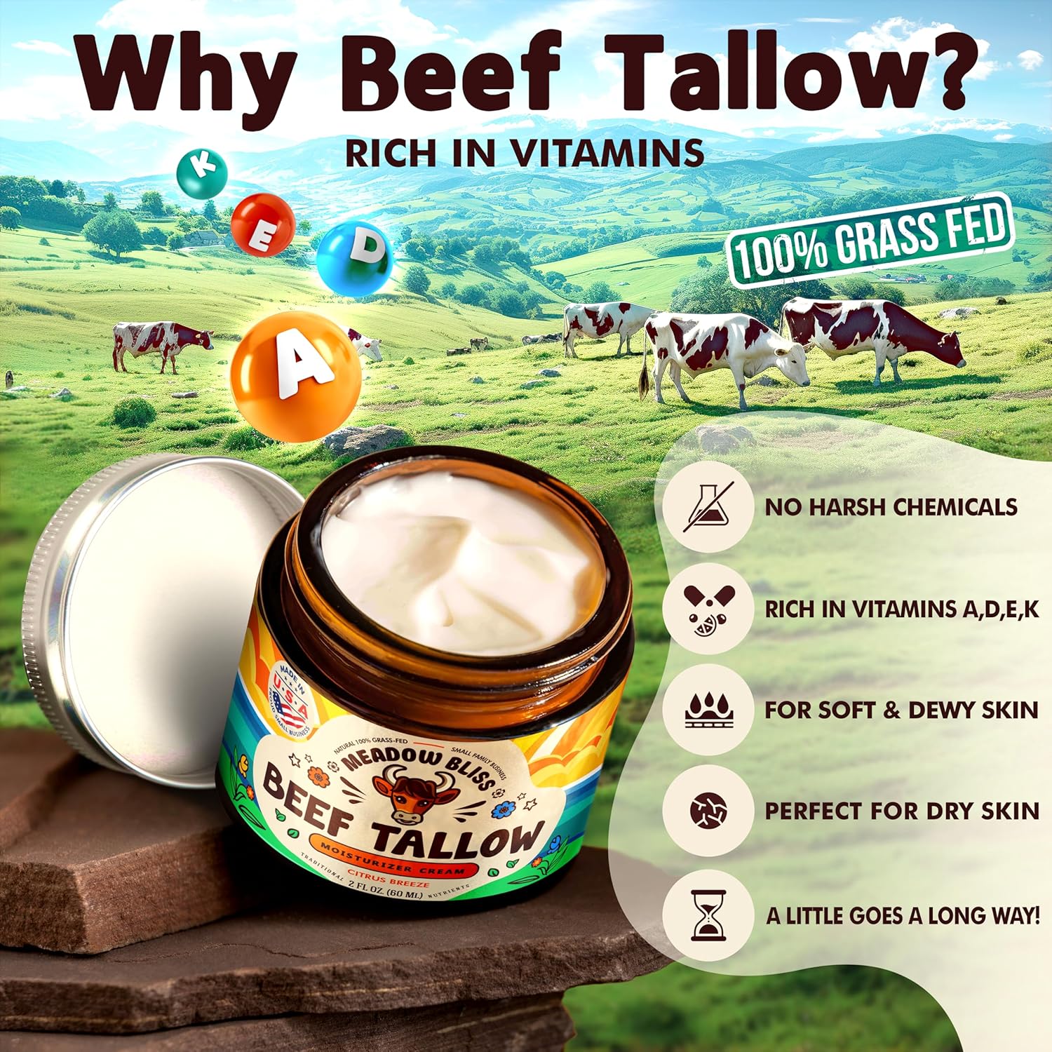 100% Grass Fed Whipped Beef Tallow Moisturizer Cream with Jojoba Oil and Shea Butter for Eczema and Rosacea - Citrus Breeze - 2 oz - Image 6