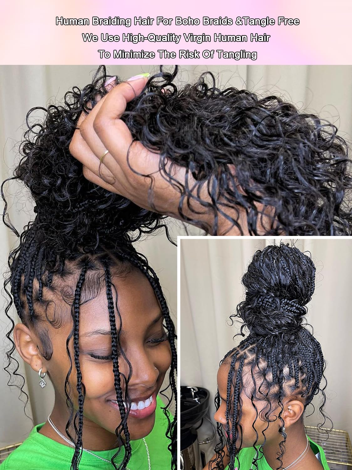 100 Percent Human Braiding Hair For Boho Braids Curly Human Hair Braiding Hair Full Bulk Human Hair For Braiding Wet Wavy 100g 2 Bundles No Weft Micro Braiding Hair Human Hair Extensions YNiSew - Image 3
