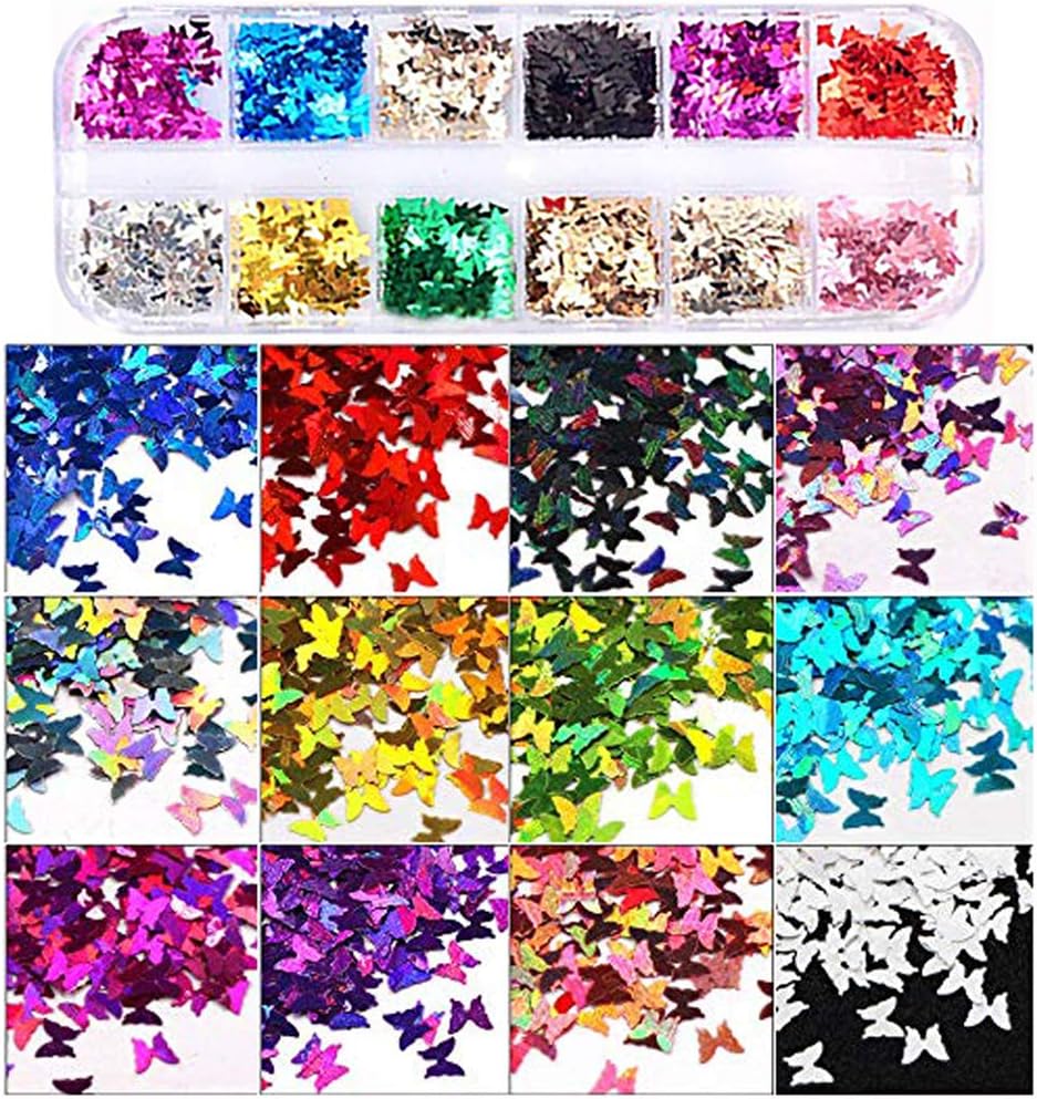 12 Colors Butterfly Glitter Nail Sequins - 3D Nail Art Flakes Colorful Confetti Glitter Sticker Decals Manicure Nail Art Design Makeup DIY Decoration - Image 4