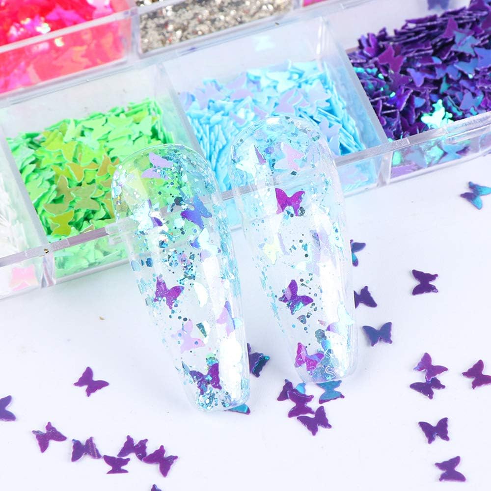 12 Colors Butterfly Glitter Nail Sequins Holographic 3D Nail Art Flakes Colorful Confetti Glitter Sticker,Nail Art Design Makeup DIY Decoration Kit,Nail Sequins for Face Body Eye Hair - Image 4