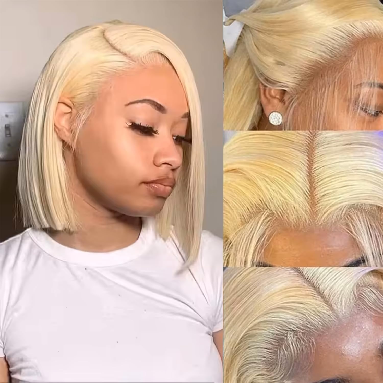 12 Inch 613 Blonde Bob Wig Human Hair 180 Density Straight Lace Front Wigs Human Hair Pre Plucked 613 Lace Front Wig Human Hair Short Blonde Wig 13x4 HD Lace Frontal Short Bob Wigs for Black Women - Image 8