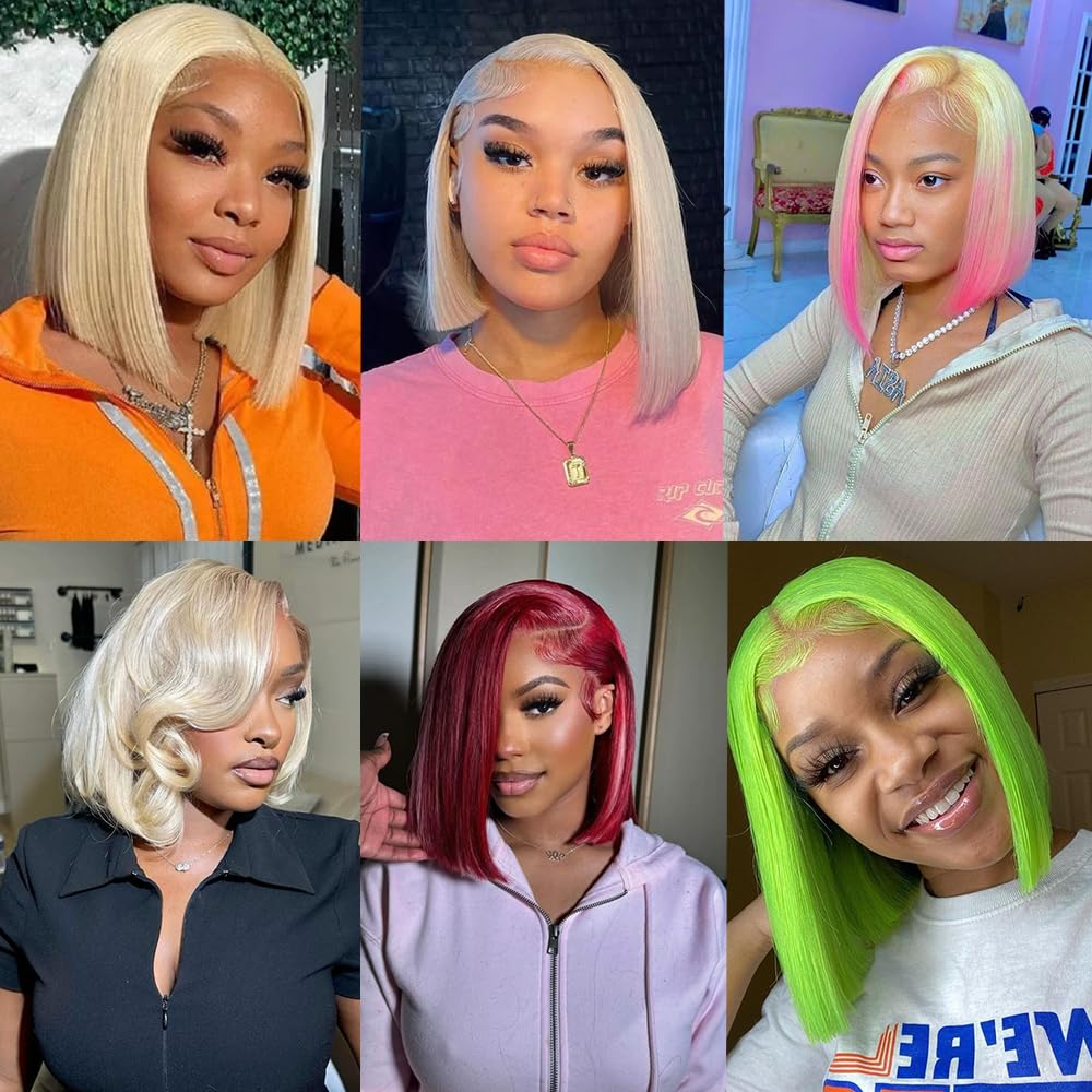 12 Inch 613 Blonde Bob Wig Human Hair 180 Density Straight Lace Front Wigs Human Hair Pre Plucked 613 Lace Front Wig Human Hair Short Blonde Wig 13x4 HD Lace Frontal Short Bob Wigs for Black Women - Image 6