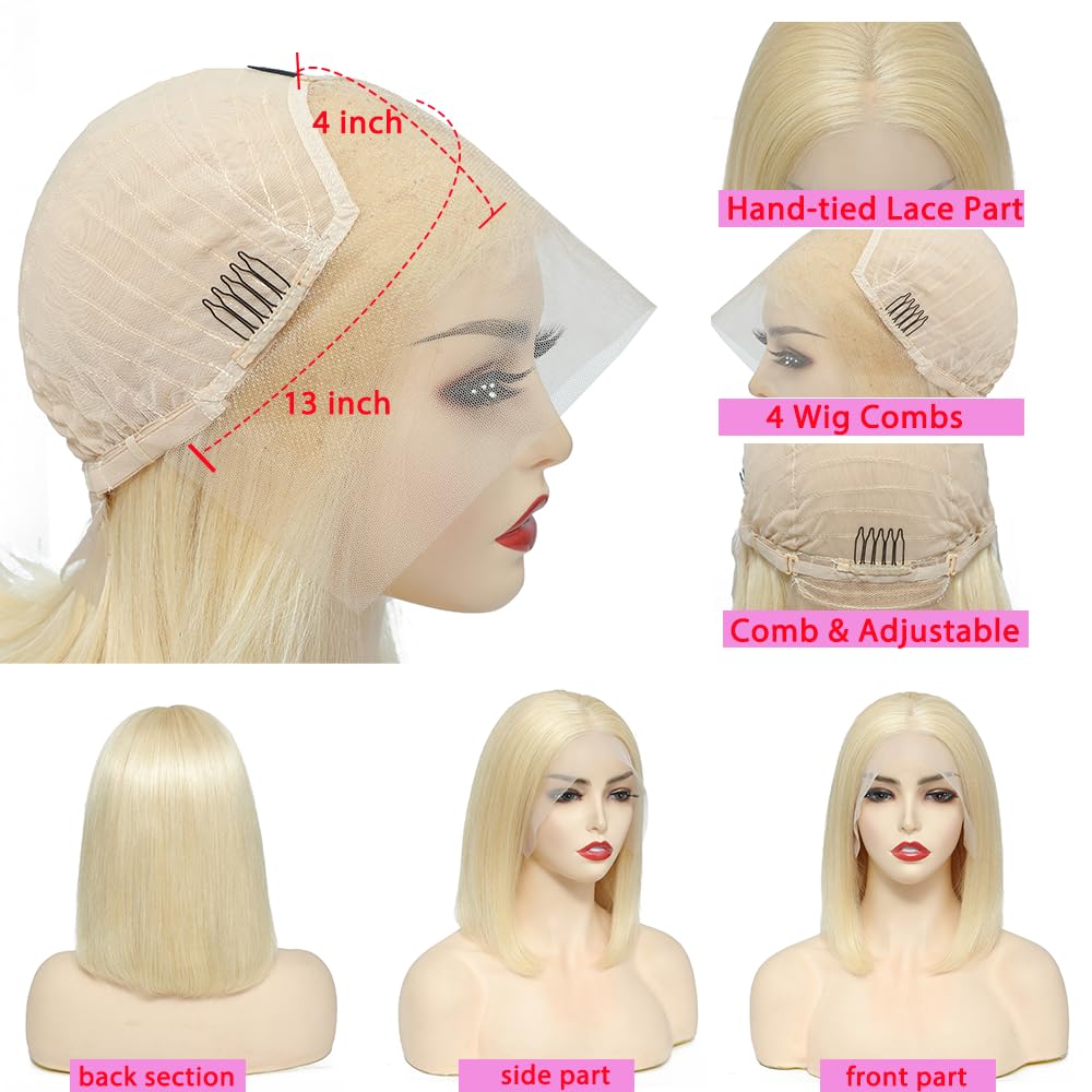 12 Inch 613 Blonde Bob Wig Human Hair 180 Density Straight Lace Front Wigs Human Hair Pre Plucked 613 Lace Front Wig Human Hair Short Blonde Wig 13x4 HD Lace Frontal Short Bob Wigs for Black Women - Image 5